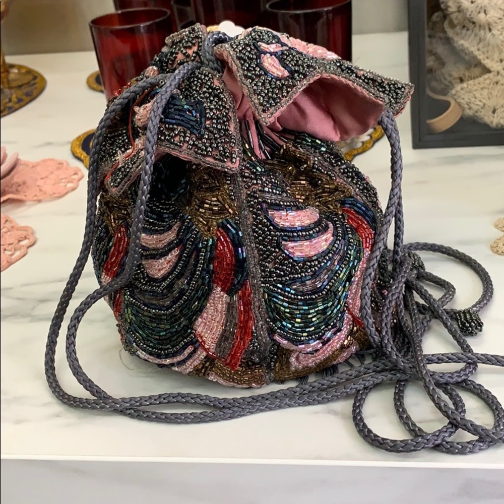 Beaded draw string fairy bag